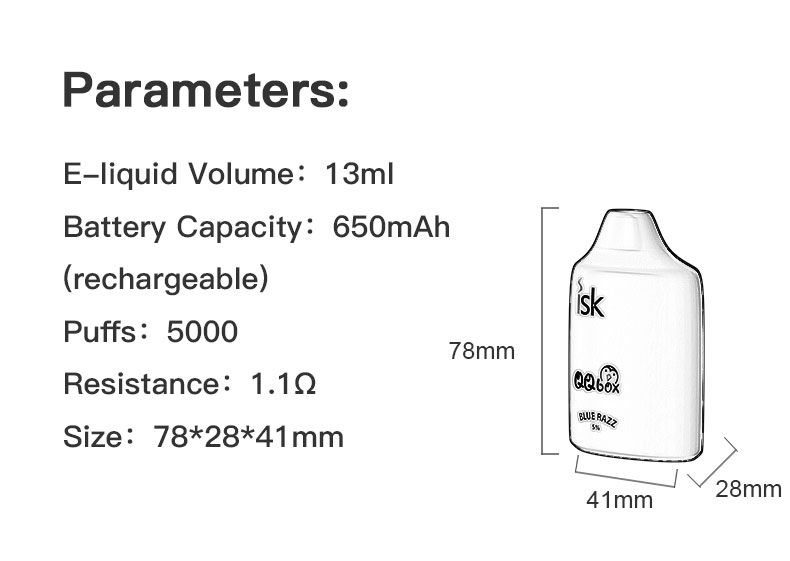 السجائر الإلكترونية القابل للتصرف 5000 نفث قابلة لإعادة الشحن Puffs Disposable Vape POD QQ-Box